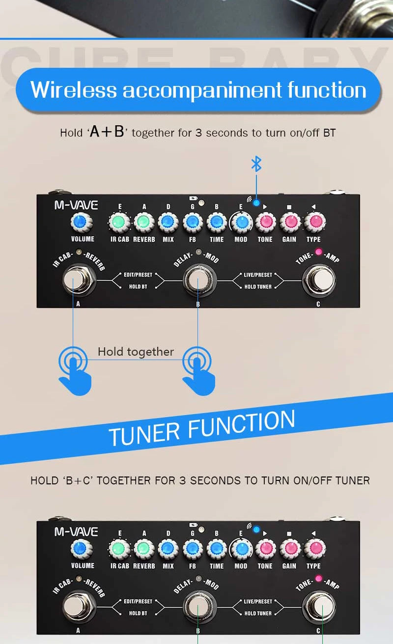 M VAVE CUBEBABY Delayed Multi-Effects  for Guitar/Bass/Acoustic with 8 Analog and Vocal Reverb Shaker Pedal