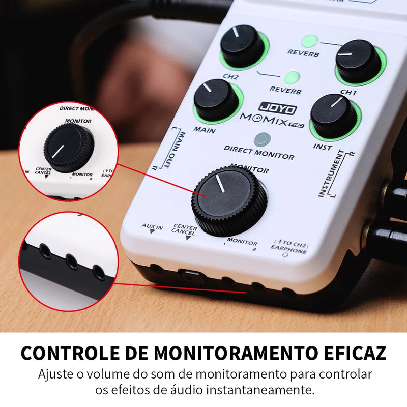 JOYO MOMIX PRO Guitar Sound Card 2 Stereo Input Audio-to-video Sync Audio Mixer for Recording and Live Streaming Outdoors