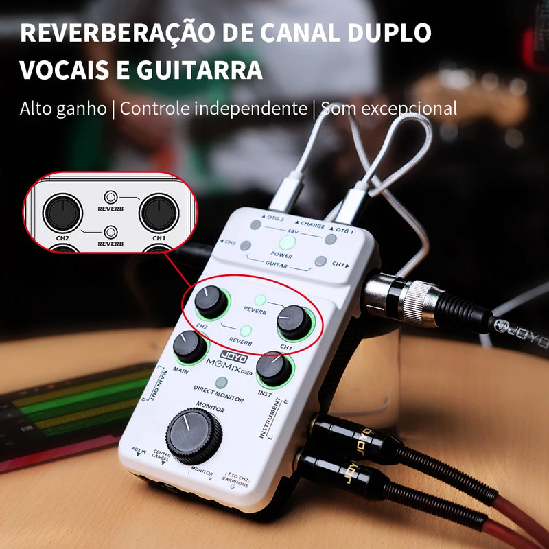 JOYO MOMIX PRO Guitar Sound Card 2 Stereo Input Audio-to-video Sync Audio Mixer for Recording and Live Streaming Outdoors