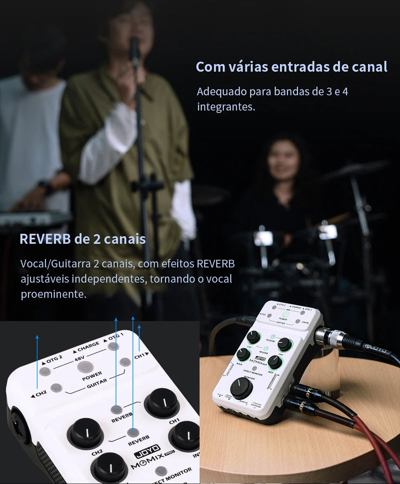 JOYO MOMIX PRO Guitar Sound Card 2 Stereo Input Audio-to-video Sync Audio Mixer for Recording and Live Streaming Outdoors