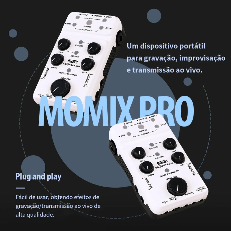 JOYO MOMIX PRO Guitar Sound Card 2 Stereo Input Audio-to-video Sync Audio Mixer for Recording and Live Streaming Outdoors