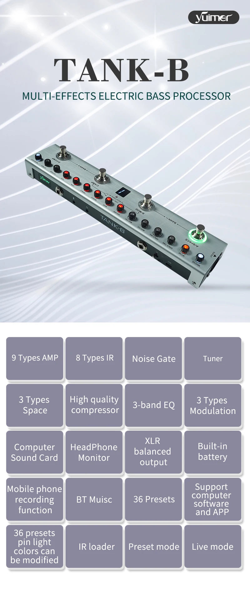 [Tax Free, shipped from BR] Yuimer Tank-G For Guitar Tank-B for BASS Multi-Effects Pedal Slots From M-Vave The Same Factory