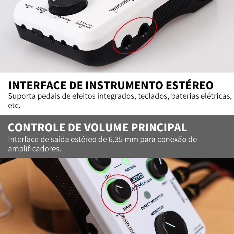 JOYO MOMIX PRO Guitar Sound Card 2 Stereo Input Audio-to-video Sync Audio Mixer for Recording and Live Streaming Outdoors