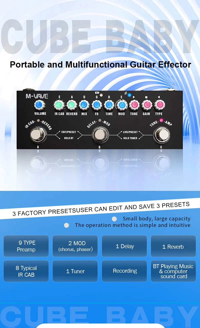 M VAVE CUBEBABY Delayed Multi-Effects  for Guitar/Bass/Acoustic with 8 Analog and Vocal Reverb Shaker Pedal